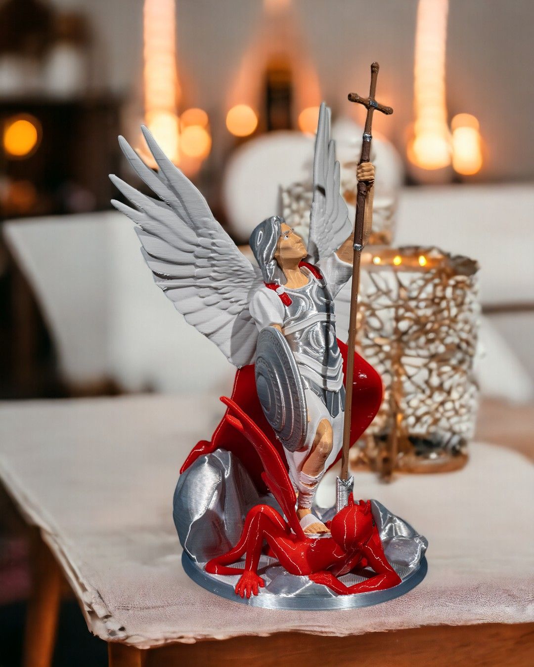 Imagem São Miguel Arcanjo 30cm Resina Estátua Protetor Detalhada Decoração - Image 5