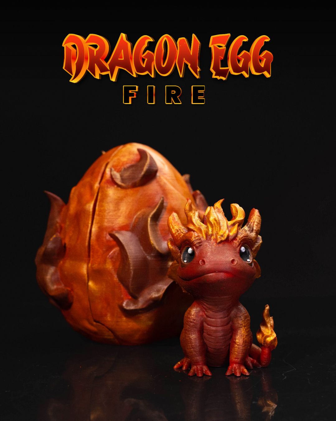 3D Printed Baby Fire Dragon & Egg – Mystical Hatchling Collectible - Image 4