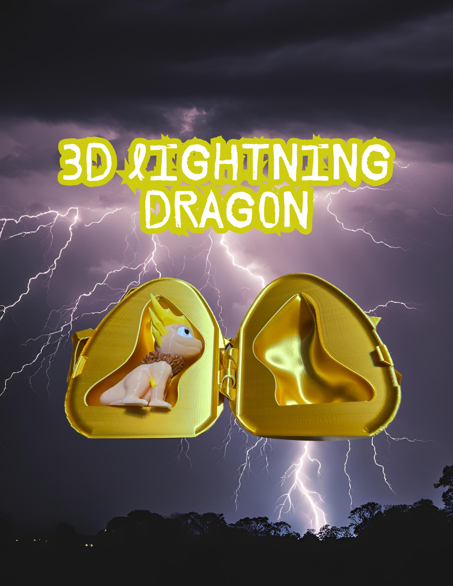 3D Printed Baby Lightning Dragon & Egg – Electrifying Hatchling Collectible