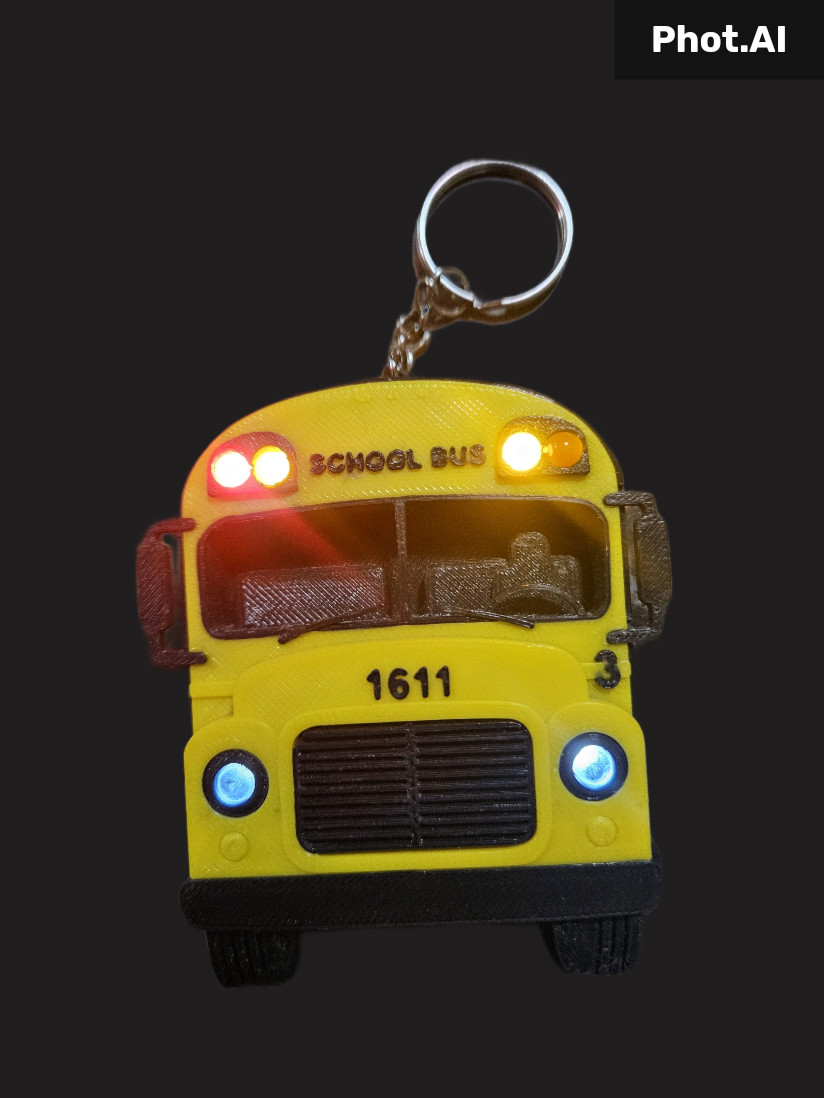 Rechargeable 3d printed School Bus Keychain with functional lights (custom made) - Image 5