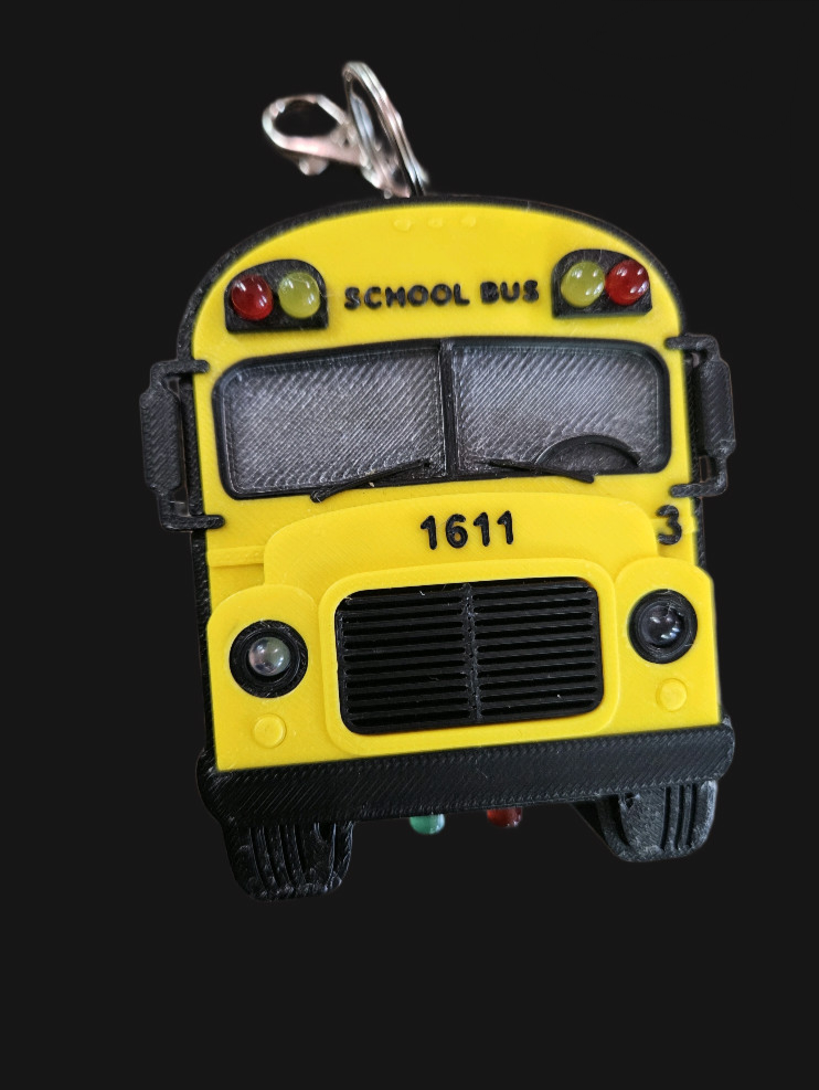 Rechargeable 3d printed School Bus Keychain with functional lights (custom made)