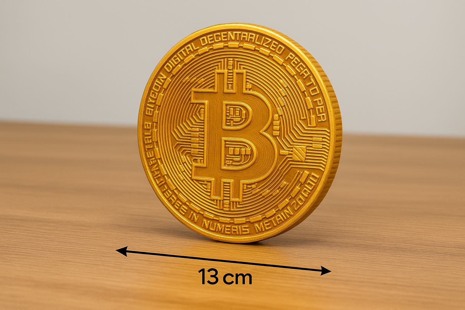Moeda de Bitcoin 3D Decorativa – 13 cm de Diâmetro