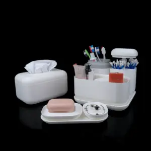 Kit Organizador - Banheiro , Penteadeira ou Escritório - 7 peças Branco Velvet